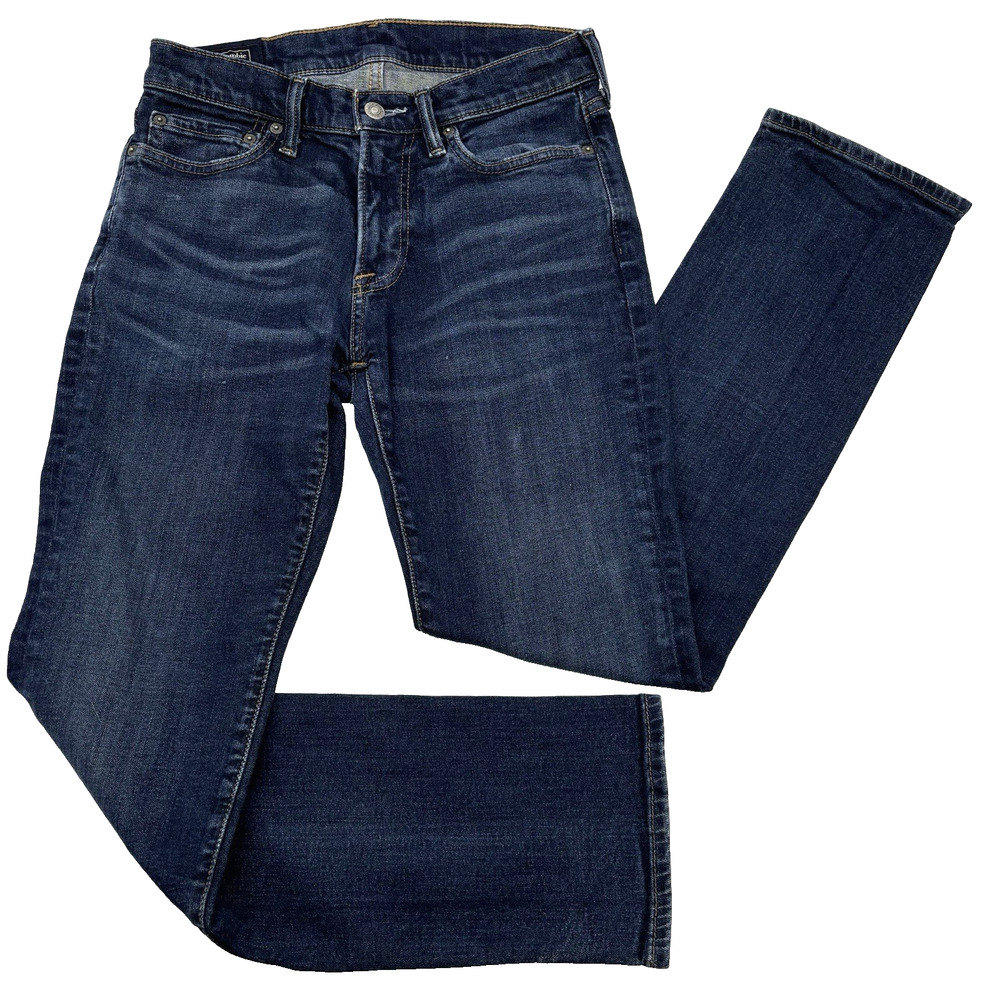 2010 Abercrombie & Fitch KENNAN Straight Dark Wash Distressed Skinny Jean 28x30"